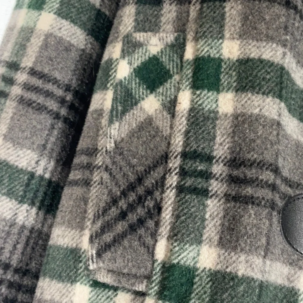 GH Bass Wool Blend Coat Green Gray Plaid Horn Toggle Buttons-Size L